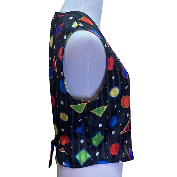 Vintage 80's Retro Shapes Striped Button Vest Small - Picture 5 of 6